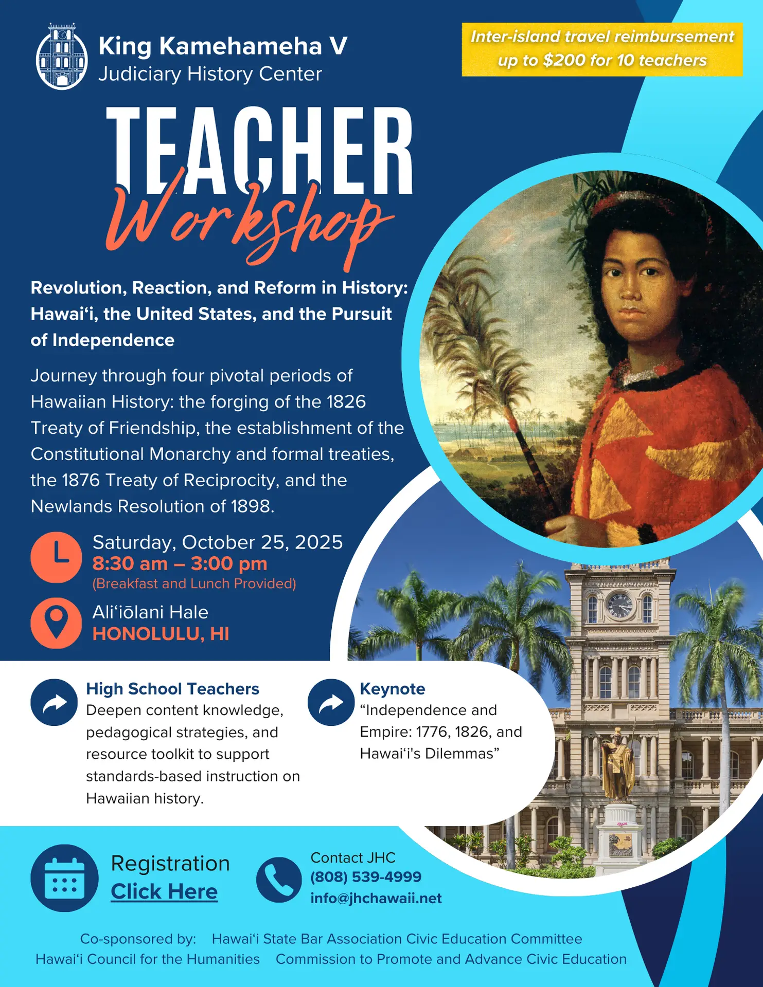 Flyer for Teacher Workshop 25 October 2025, Revolution, Reaction, and Reform in History